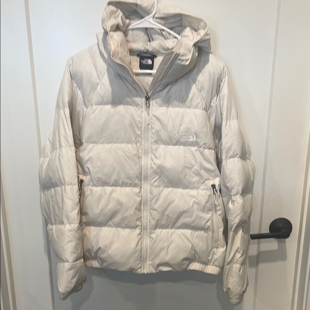The North Face Cream Hooded Puffer Jacket